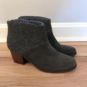 TOMS olive green herringbone ankle bootie